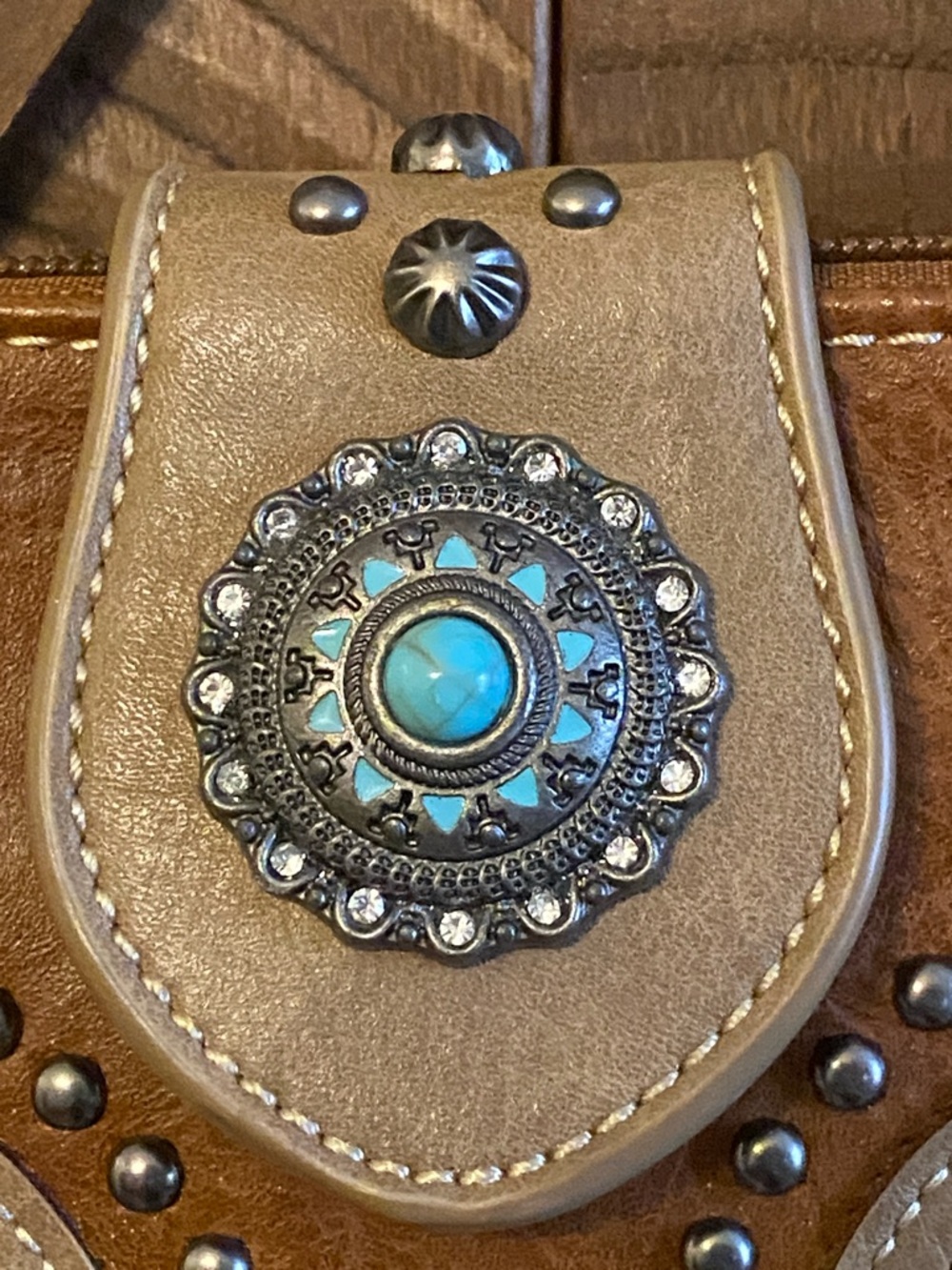 Montana West Western Crossbody Studs, Turquoise, Tooled - Picture 3 of 13
